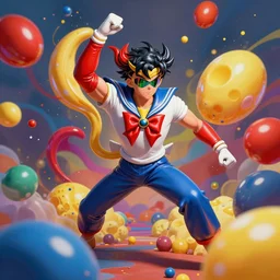 sailor in colorstorm, colored leatherette, vivid dynamic composition, by jeff koons, by yoro sean, surreal, overblown vibrant colors, masterpiece, physical based rendering, featured on pixiv, octane renderer, trending on pinterest