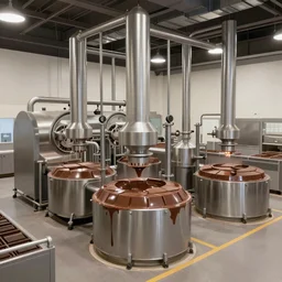 Chocolate factory, realistic matte painting,