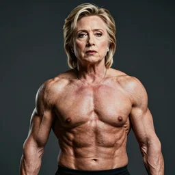 an extremely muscular Hillary Clinton, very vascular, steroid use, epic, high detail, high contrast