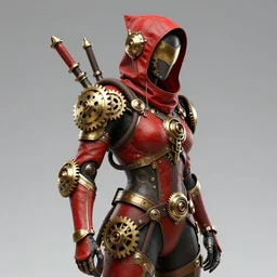 Portrait of a steampunk sci-fi cyborg ninja, third person, D&D, sci-fi fantasy, cogs:100, hoses:100, intricate, red and gold, highly detailed, art by Range Murata, highly detailed, 3d, octane render, bright colors, digital painting, trending on artstation, sharp focus, illustration style of Stanley Artgerm,