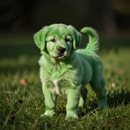 adorable green puppy on grass