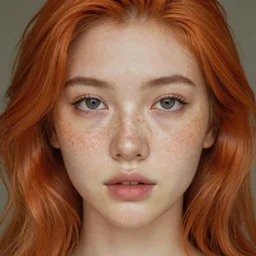 portrait Girl with orange hair and freckles, cute-fine-face, pretty face, realistic shaded Perfect face, fine details. realistic shaded lighting by Daniela Uhlig