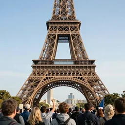 a crowd of 6 0, 0 0 0 protesting around the eiffel tower, bird's eye view, polaroid, 6 0's, hyperrealism, no blur, 4 k resolution, ultra detailed