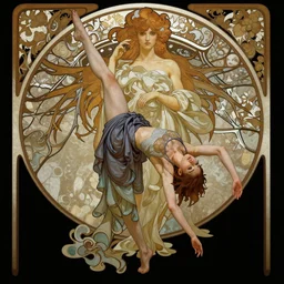 contortionist girl inspired by giger and alphonse mucha, highly detailed, posing, digital art