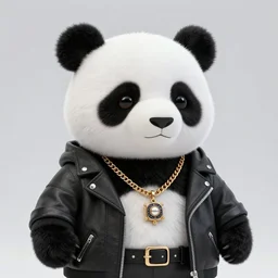 a portrait of a biomorphic panda wearing high fashion clothes and jewelry ready for a fashion photoshoot