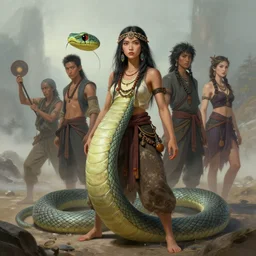 a beautiful action portrait of a shapeshifting snake shaman by greg rutkowski, victo ngai, and rebecca guay, trending on artstation, ultra realistic digital art