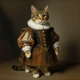 portrait of a standing cat wearing renaissance clothes. art by rubens, oilpainting, sharp focus, very detailed, hyper realistic, rich colors
