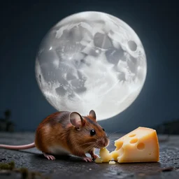 mouse eating cheese with holes shaped like the moon