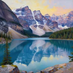 beauti ful award winning synthwave painting of a canadian lake, extreme detail, 4 k, ultra hd
