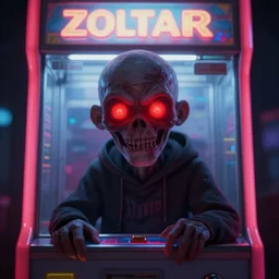 character portrait of a zoltar machine, glowing red eyes, creepy, digital art, trending on artstation, 4 k