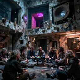 high quality photo once upon a midnight dreary philosophers pondered weak and weary grungy cinematic neon lighting constructivist cedric peyravernay 8k wide angle