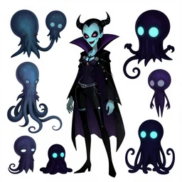 CGI lisa frank gothic punk glow in the dark vampiric rockstar vampire squid concept character designs of various shapes and sizes by genndy tartakovsky and the creators of fret nice at pieces interactive and psychonauts by doublefines tim shafer being overseen by Jamie Hewlett from gorillaz for splatoon by nintendo