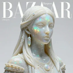 a sculpture made of opal, portrait, female, future, shaman, harper's bazaar, vogue, magazine, insanely detailed and intricate, concept art, close-up, ornate, luxury, elite, elegant, trending on artstation, by Ruan Jia, Kenneth Willardt, Ross Tran, WLOP, Andrei Riabovitchev.