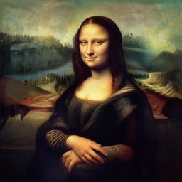 Mona Lisa in the style of Zdzisław Beksiński and H.R. Giger