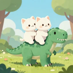 cute white kittens riding a t - rex, digital painting, trending on artstation
