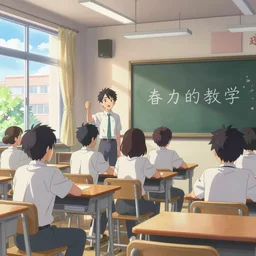 high school classroom scene spring setting, expert high detail concept art, vivid colors, sharp focus, realistic shaded lighting poster, high definition, makoto shinkai, rossdraws, loish art style, trending on art station, best selling artist