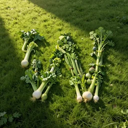 letters made out vegetables on the grass