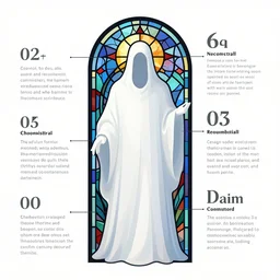 necromancer covered with a white ghost mantle, stained glass!! infographic with illustrations!!!, glowing lights, epic fantasy, colorfully, digital art, highly saturated colors, concept art, detailed illustration, hd, 4 k, digital art, greg rutkowski, dan mumford, studio ghibli trending on artstation