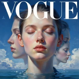 sci - fi, close - up, 3 d, stars, fashion model face closed eyes, full head view, cinematic, clouds, sun rays, vogue cover style, poster art, blue mood, realistic painting, intricate oil painting, high detail illustration, figurative art, multiple exposure, water, 3 d, by tooth wu and wlop and beeple and greg rutkowski
