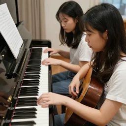 photo of piano and guitar played by girls trending