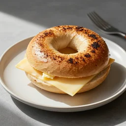the perfect toasted everything bagel with butter on a plate with a slice of cheese