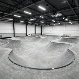full view of indoor skatepark