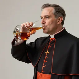 a photorealistic image of Cardinal du Four drinking Armagnac from a decanter Trending on Artstation, featured on Behance, well-rendered, Unreal Engine, 4K HD