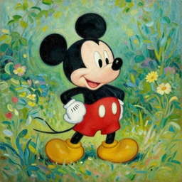 mickey mouse entering the garden of eden, oil painting by van gogh, masterpiece