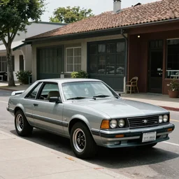 a mustang parked by the street, 1980s