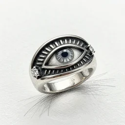 a silver ring design inspired on eyes, andino style, with a diamond, sketch on paper
