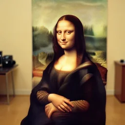 casual photograph of a woman sitting in a studio room pensively, with the poise and appearance of the ( ( ( ( ( ( ( ( mona lisa ) ) ) ) ) ) ) ), taken in 2 0 2 0 with a digital camera, full color