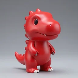 a small, glossy, red blank, cute, chibi t - rex kaiju sofubi soft vinyl toy, promo shot