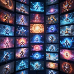 the ai overwatch thousand of screesn displaying differents universe on each display, by greg rutkowski
