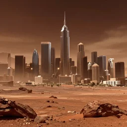 cityscape of a city on Mars, futuristic, cinematic lighting