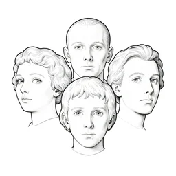 floating heads in the sky, one line drawing, monochrome, magritte, jack gaughan