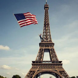Richard Hammond stands on the tip of the eiffel tower, proudly swining the american flag