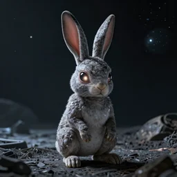 alien rabbit in the space by HR giger, octane render, ambient light, very glowing eyes