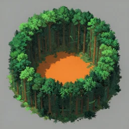 a circle portal structure built out of trees, cyberpunk, epic surrealism, forest green, orange, flat grey, Detailed digital matte painting in the style of simon stalenhag and Greg Hildebrandt artstation