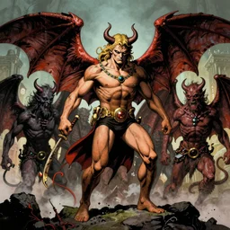 the temptation of saint anthony swarmed by grotesque winged demons, fantasy, highly detailed cartoon art art by jack kirby