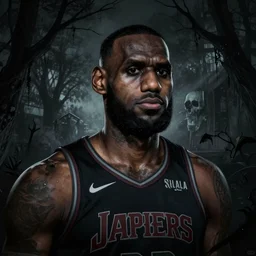 a spooky, gothic portrait illustration of LeBron James