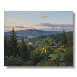 an extremely detailed photorealistic matte landscape painting of a scenic Japanese nature reserve during a beautiful evening by John Frederick Kensett, studio Ghibli, trending on Artstation, natural lighting
