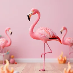 a portrait photograph of divine in pink flamingos on a kid room full of flames in 1 9 9 0 s, studio light photography, high definition, 8 k, taken by steven meisel