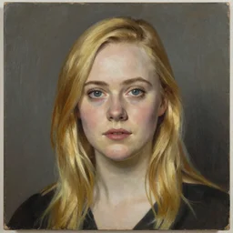 portrait of Elle Fanning, tempera on board,