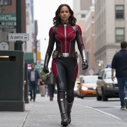 Film still, giant Kamala Khan walks through a city, film still from 'Ant-Man and the Wasp' (2018)