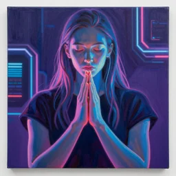 a painting of neon god they prayed, cyberpunk