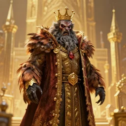 a royal feathery scary angry king in a golden city, octane render, digital art.