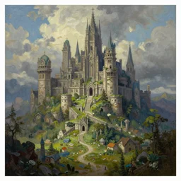 lost city in a lost world, fantasy style, super high detail, super high quality, talented artist, tranding on artstation, oil painting