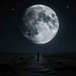 To every living being, and every living soul. Now cometh the age of the stars. A thousand year voyage under the wisdom of the Moon. Here begins the chill night that encompasses all, reaching the great beyond. Into fear, doubt, and loneliness... As the path stretches into darkness. Dark aesthetic, in the style of James C. Christensen, mysterious shadow, detailed, digital, trending on artstation, hyper realistic, dark colours, 4k