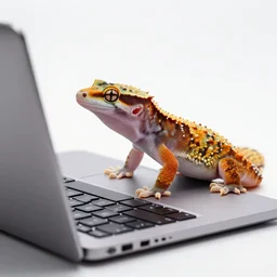 a gecko working at a laptop, photorealistic, artstation, 4k