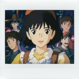 a film still polaroid portrait of a 1 9 8 0's disney girl adventurer, finely detailed features, closeup at the faces, perfect art, busy cyberpunk city, gapmoe yandere grimdark, trending on pixiv fanbox, painted by ilya kushinov makoto shinkai takashi takeuchi studio ghibli, akihiko yoshida